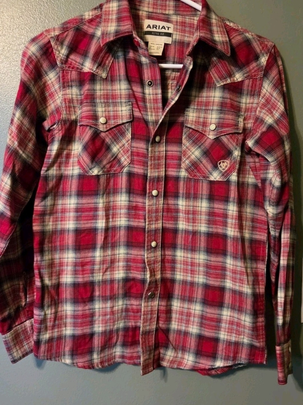 Ariat Shirt Boys 10/12 Plaid Flannel  Long-Sleeve Snap Western Cowboy